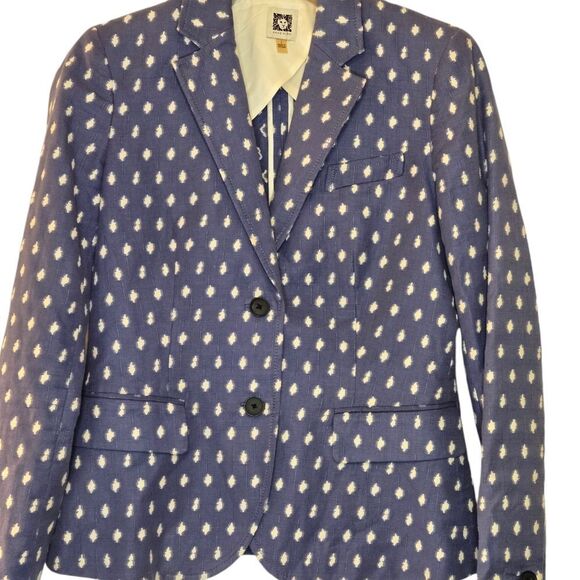 Anne Klein Clipped Jacquard Atlantic Blue Optic Career Style Blazer Size 2 - Picture 14 of 15